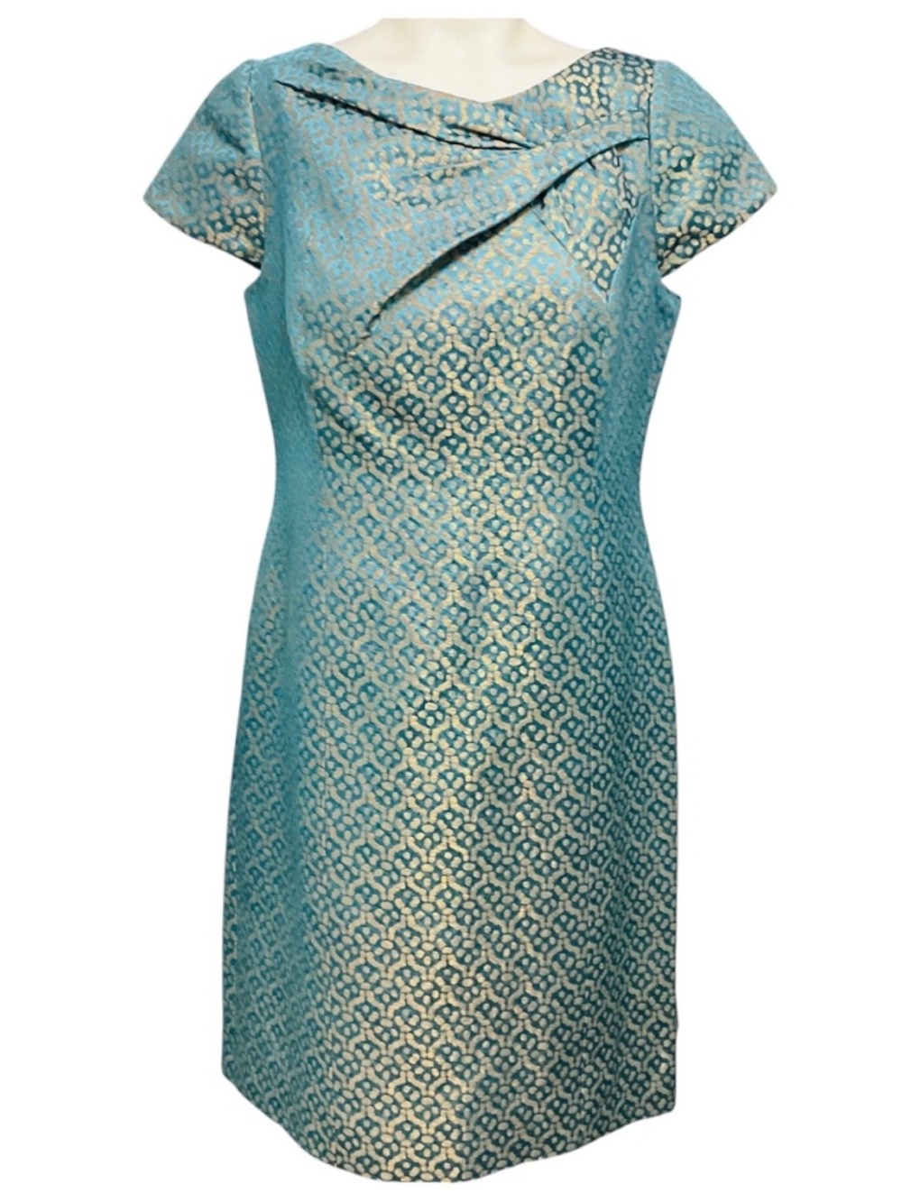 LEE ANDERSON COUTURE TURQUOISE / GOLD METALLIC SHORT SLEEVED JACQUARD LUREX COCK